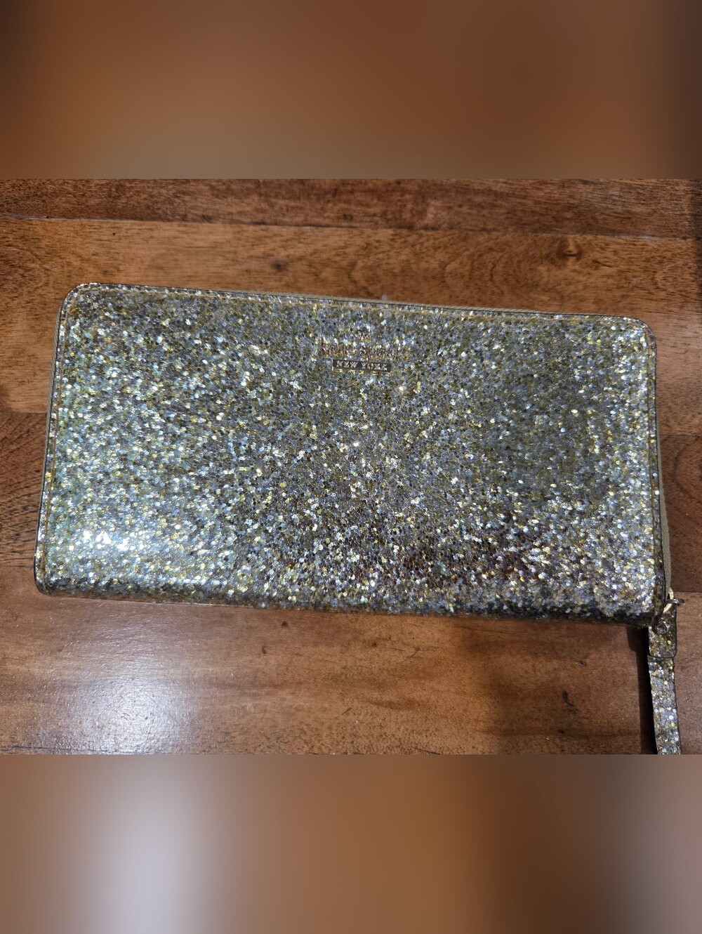 Kate Spade New York Glitter Zip Around Continental Wallet Silver Gold PWRU4540